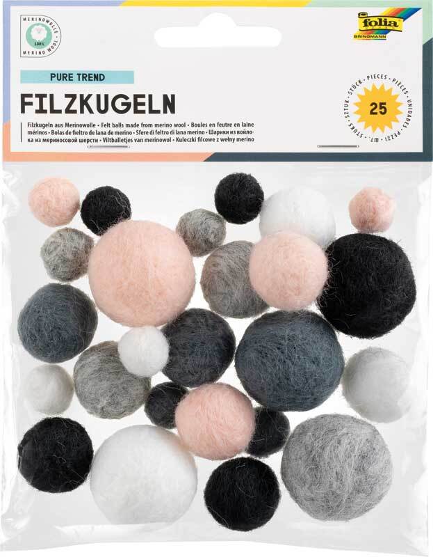 Viltballen - pure trend, 25 stuks, &#xD8; 1/2/3 cm